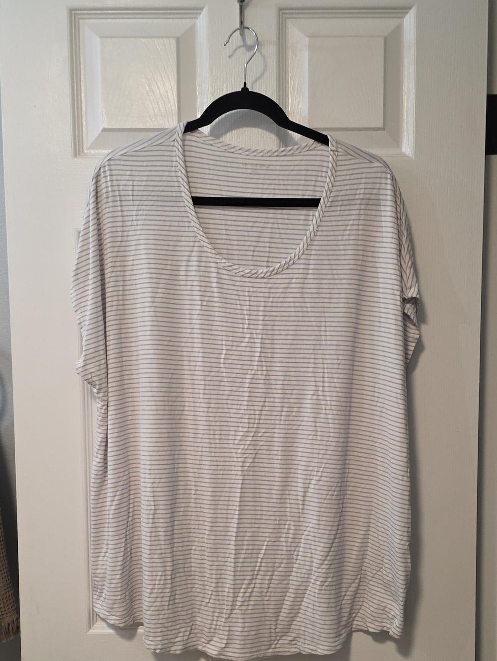Lands' End White Tee with Light Gray Stripes